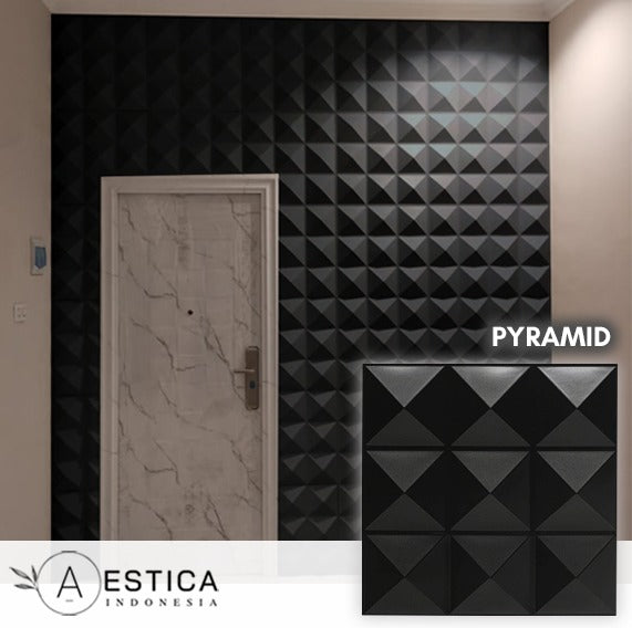 3D PVC Wall Panel Hitam/Black Dinding 50x50CM Dekor Rumah | AESTICA