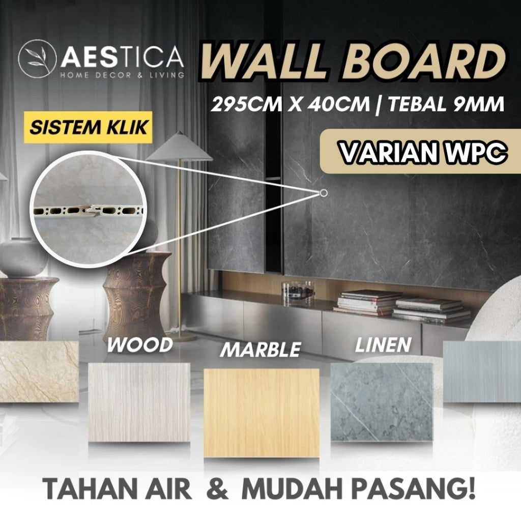 WPC Wall Board Papan Panel Dinding Kayu Marmer Granite 3M | AESTICA